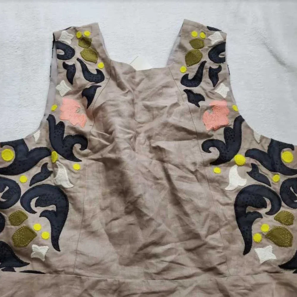 NEW 16 BANANA REPUBLIC HERITAGE COLLECTION EMBROIDERED SHIFT DRESS BOULDER LINEN - Picture 3 of 13